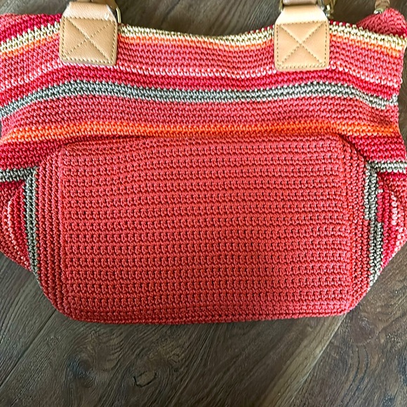 THE SAK Macrame Crochet Zip Top Double Handles Stripe Orange Multi
Shoulder Bag - Picture 4 of 4